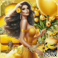 Femme en jaune - Безплатен анимиран GIF