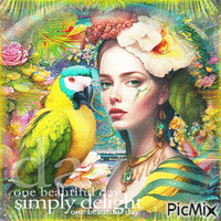 Summer woman parrot - Free animated GIF