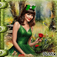 Girl in green - GIF animé gratuit