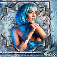 Portrait de femme aux cheveux bleus - 無料のアニメーション GIF