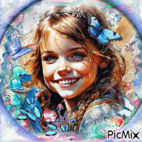 Smiling girl in blue - Безплатен анимиран GIF