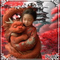 Dragon et enfant Asie animovaný GIF