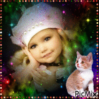 Девочка и котёнок Animated GIF