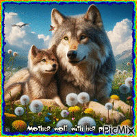 Wolfs in spring - Бесплатный анимированный гифка