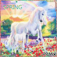 Happy Spring. Horses アニメーションGIF