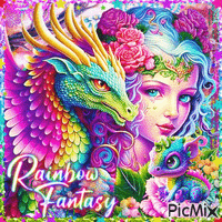 Rainbow - Dragon - Woman - Fantasy - Бесплатни анимирани ГИФ