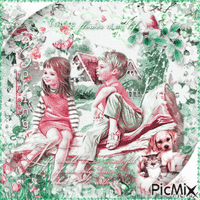 Vintage Little Couple At Spring - GIF animé gratuit