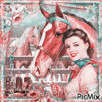 Vintage Woman With her Horse - Gratis animeret GIF