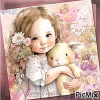 Easter Watercolor with a Child - Free animated GIF