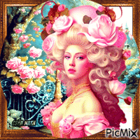 Portrait de femme et des roses - Darmowy animowany GIF