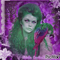 Contest Visage de femme avec perroquetsTons violets et verts