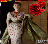 Portrait Woman Colors Deco Glitter Vintage Fashion Glamour  Red Flowers Animated GIF
