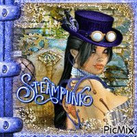 steampunk woman-blue - GIF animado gratis