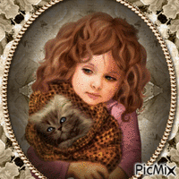beby and cat - Free animated GIF