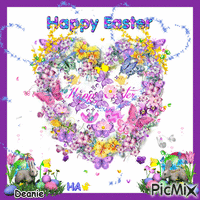 Happy Easter Flowered Heart - Безплатен анимиран GIF