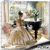 Roses et piano GIF animé