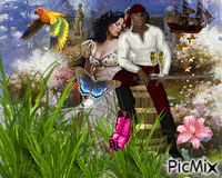 девушка и пират - GIF animé gratuit