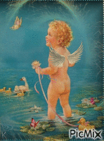 Postal vintage: un ángel en la playa - GIF animé gratuit
