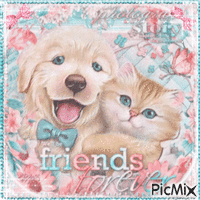 Kittens and puppies - Pastel tones - Zdarma animovaný GIF