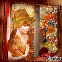 mujer  con sombrero  de otoño - GIF animé gratuit