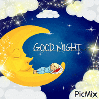 Good Night Child Sleeping on the Moon - Free animated GIF