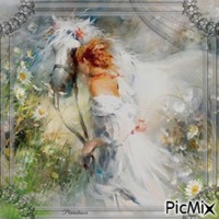 Aquarelle femme et cheval. - png gratis