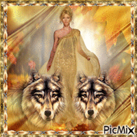 lady and her wolves - Бесплатный анимированный гифка
