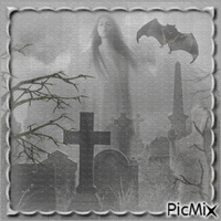 Un fantôme dans un cimetière. - GIF animado grátis