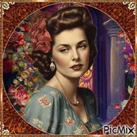 Femme vintage avec des roses - GIF animate gratis