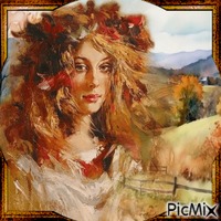 portrait de femme en automne / Aquarelle GIF animé