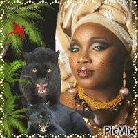panther and woman. - 免费动画 GIF