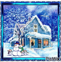 Snowman with family 动画 GIF