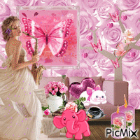 in rose violet room... everyone is happy - Gratis geanimeerde GIF