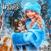 winter girl with cat