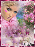 Garota em tons rosa - GIF animado grátis