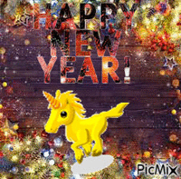 happy new year golden unicorn анимированный гифка