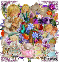 a collage of flowers children, butterflies and a cross. - GIF animado gratis