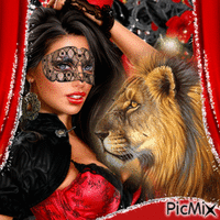 Femme masquée et lion...concours - GIF animado gratis