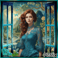 Femme vintage turquoise - Besplatni animirani GIF