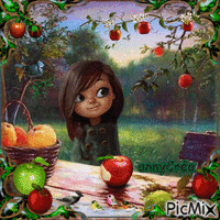 Fillette et pommes - GIF animasi gratis