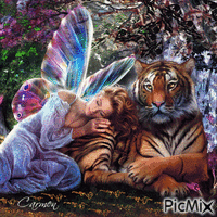 Fairy and Tiger - Free animated GIF