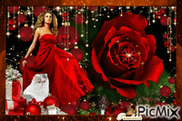 la rose et la dame en rouge - GIF animasi gratis