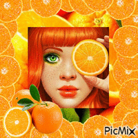 Girl with Oranges - Free animated GIF