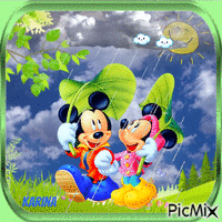 Mickey Mouse et Minnie sous la pluie