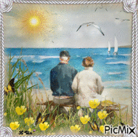 couple agè au bord de la plage - Zdarma animovaný GIF