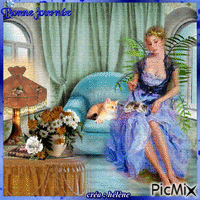 femme et chat Animated GIF