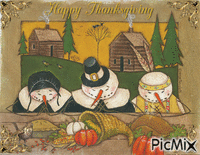 Happy Thanksgiving Pilgrim Snowfamily - Nemokamas animacinis gif