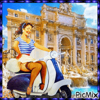 Femme vintage en Vespa - Δωρεάν κινούμενο GIF