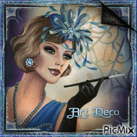 Frau Art Deco in Blau Animated GIF