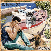 My Perfect Day. Man and his dogs animuotas GIF